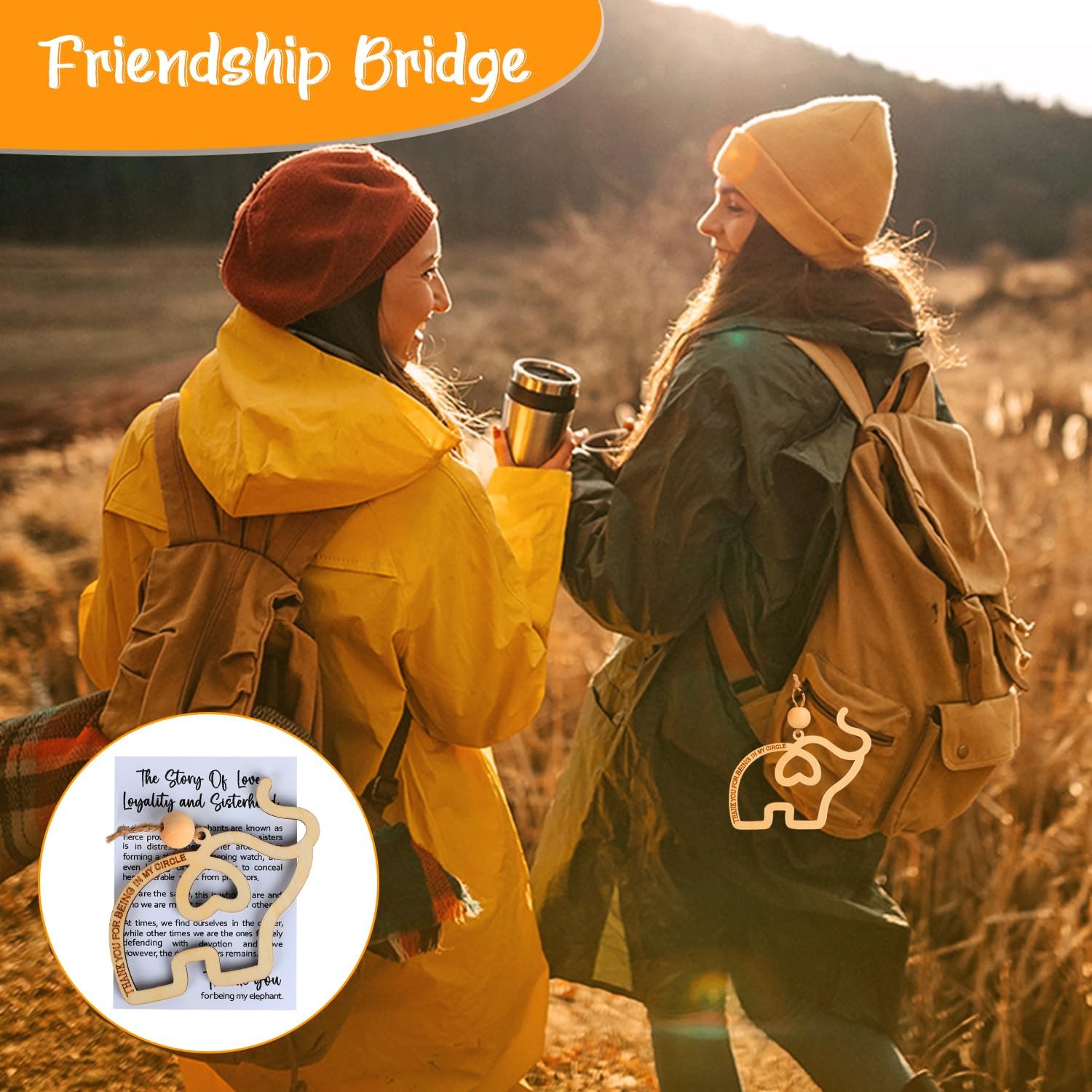 3 PCS Friendship Wooden Elephant Ornament Set, Sisterhood & Best Friends Gift, Christmas Ornament with Story - Image 3