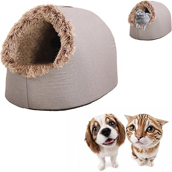 Winter Warm Pet Cave Bed, 2026 New Winter Cozy Cat Tent for Indoor, Soft Plush Cozy Indoor Nest with Non-Slip Bottom for Small Medium Dogs, Cats Gray, L, 20 * 16 * 15inches