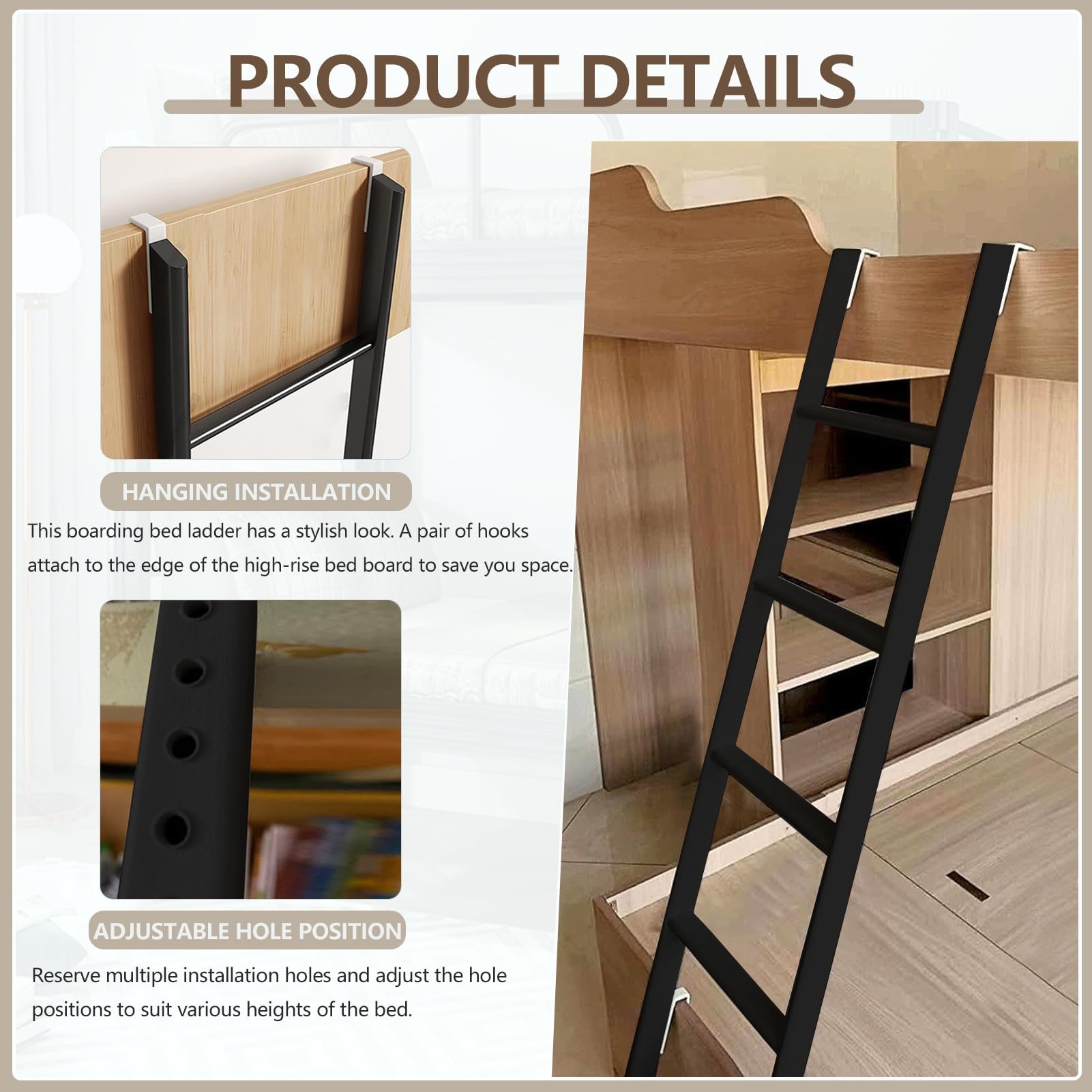 Échelle D'escalade En Métal Noir Pour Lit Superposé De 114,3