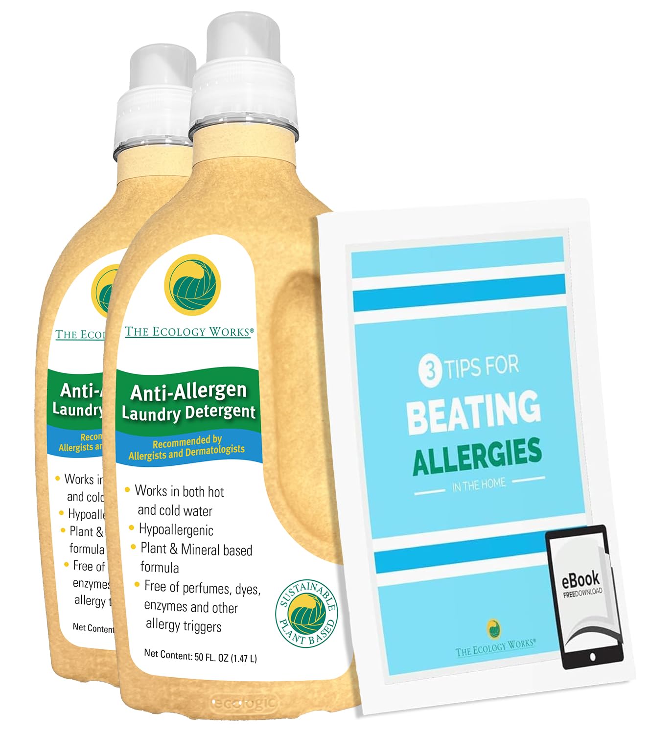 Anti-Allergy Laundry Detergent - Natural Allergy Free Laundry Soap - Pet Laundry Detergent for Dander Allergy, Pollen - Safe on Sensitive Skin &amp; Washing Baby Clothes, Fragrance Free &amp; Unscented