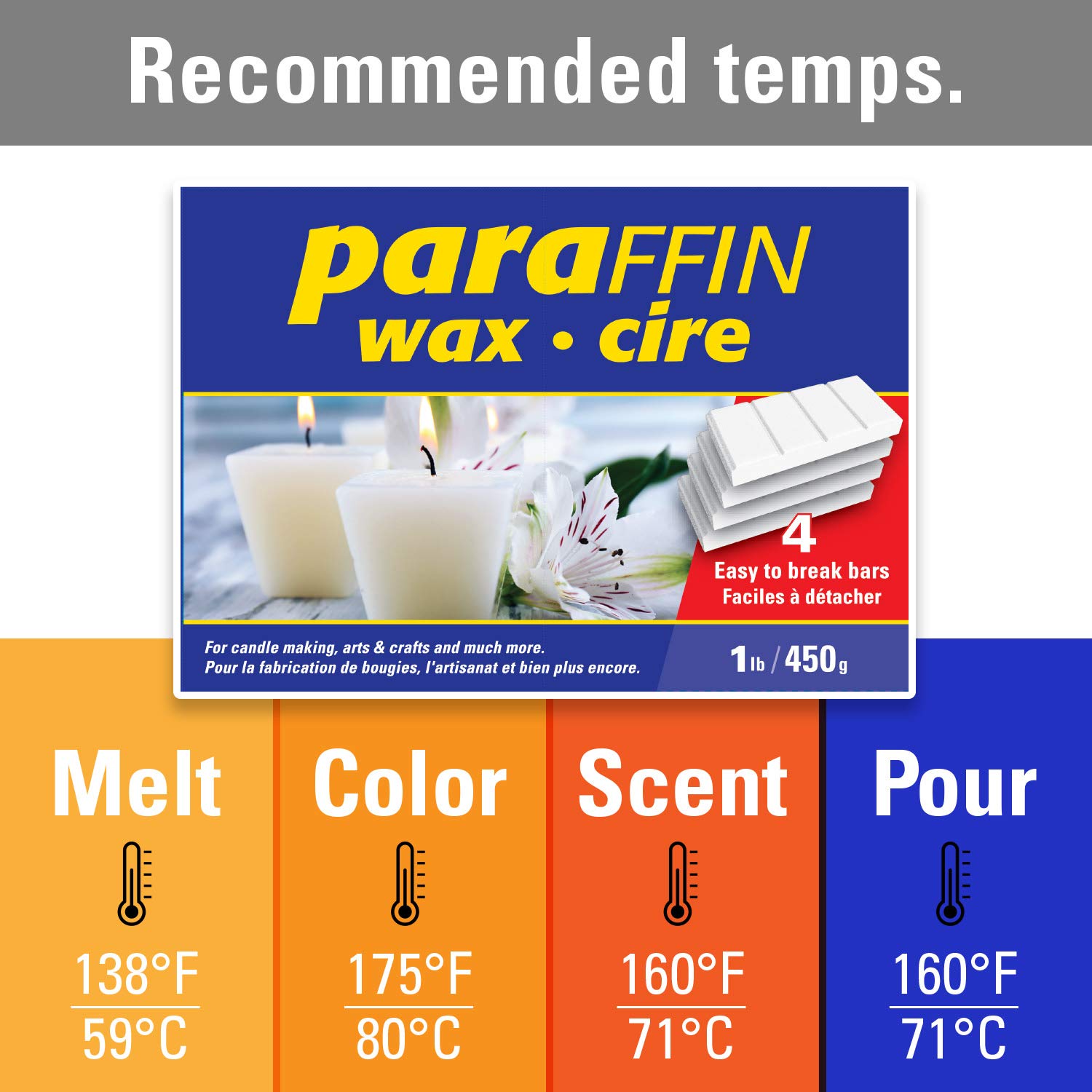 Paraffin Wax 6lbs in 24 Solid & Segmented Bars Quality for Candle