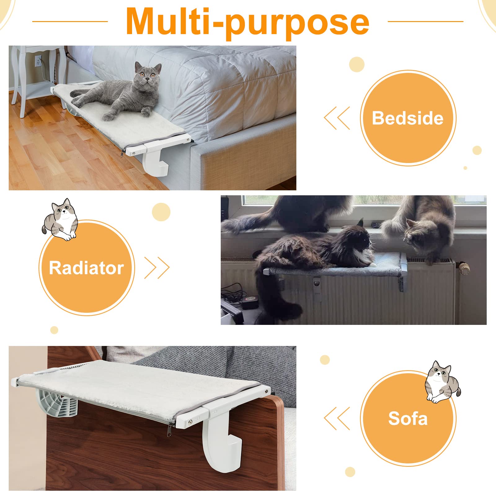 GUUSII HOME Amaca per Gatti da Finestra Cuccia Letto Gatto Lettino Regolabile Cucce Trespolo Interno Robusta 67.5 * 34.5cm Sostenere Fino a 18kg Facile da Montare e Spostare per Comodino (L)