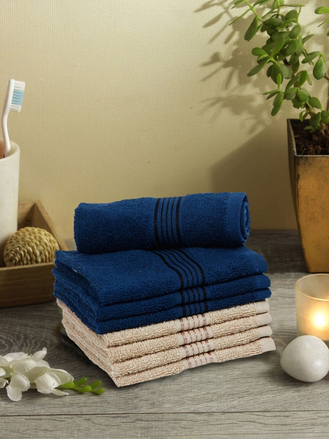 KOPA Quick Dry 100% Cotton Soft Terry Towel -8pc Face Towel (d'ross) - Super Absorbent, Lightweight, Odour Free - for Men, Women, Kids Solid-Multi