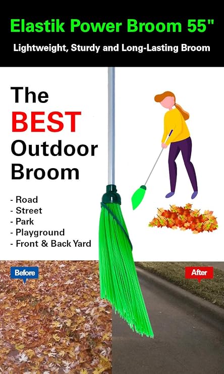 Elastik Power Green Broom - رأس مكنسة للخدمة الشاقة لجميع الأغراض بدون مقبض [مجموعة من 2]