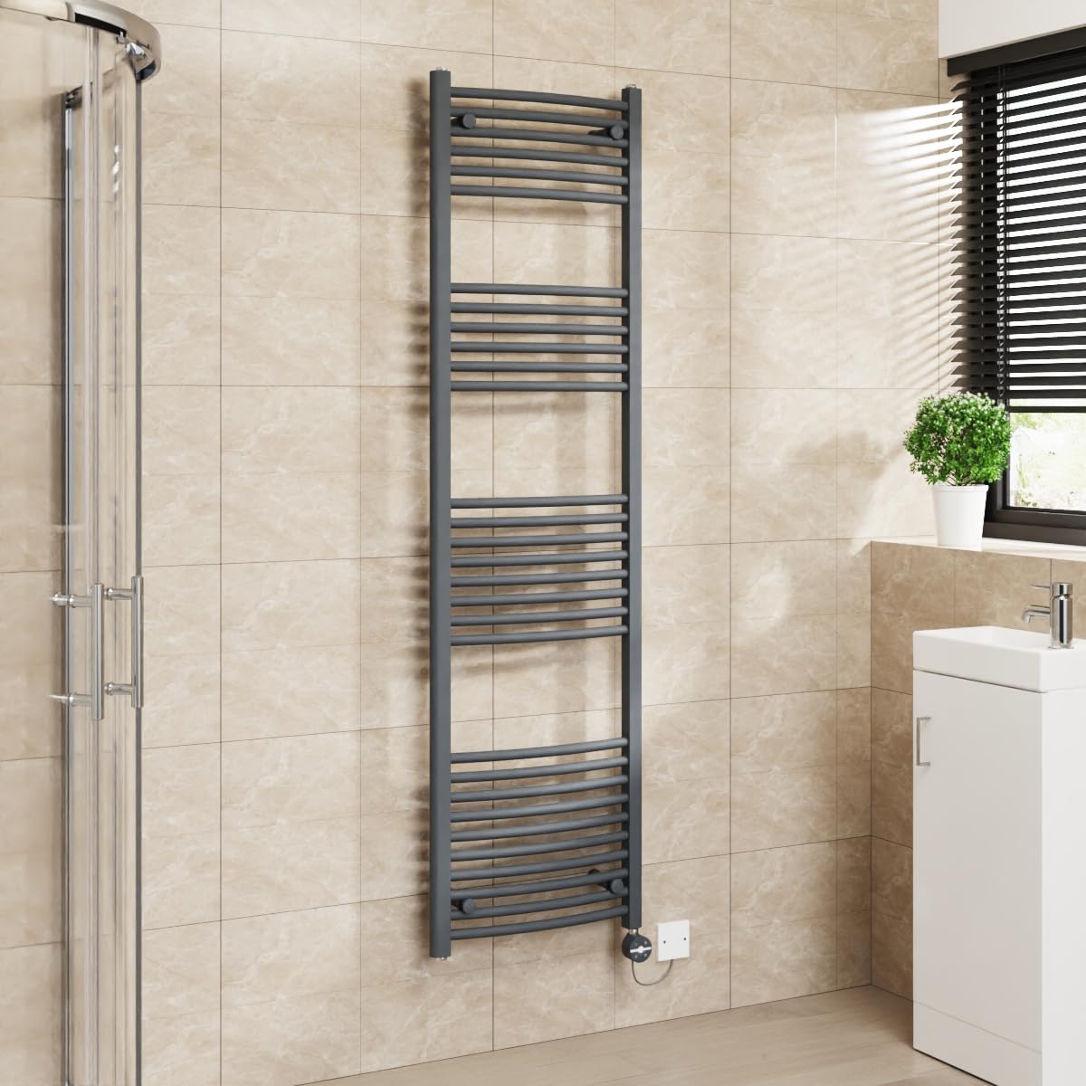 Warmehaus Touch Screen Electric Towel Rail Curved Timer Grey 1800x500mm
