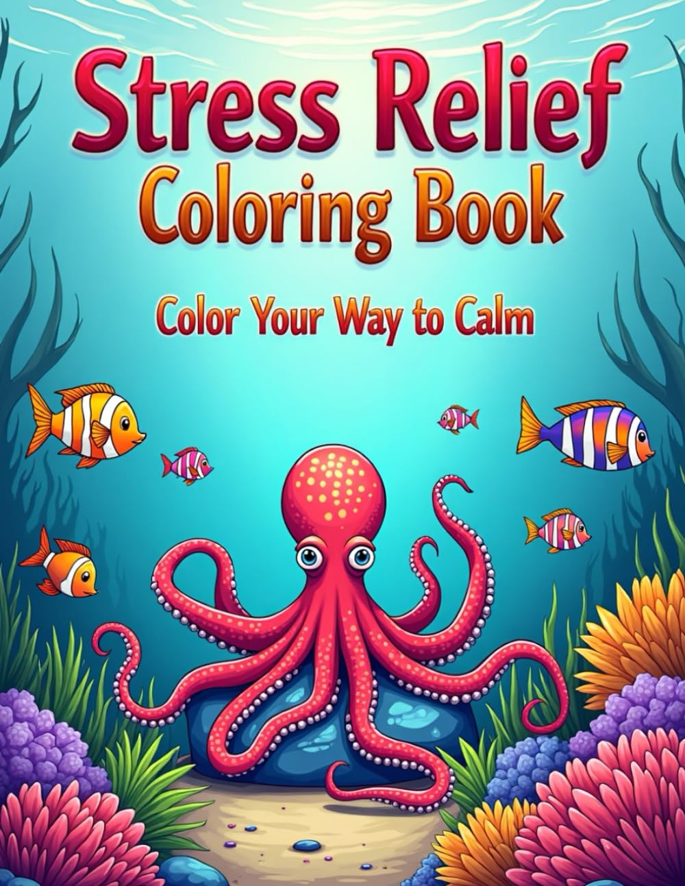 Stress Relief Coloring Book: Ocean Life and Waves