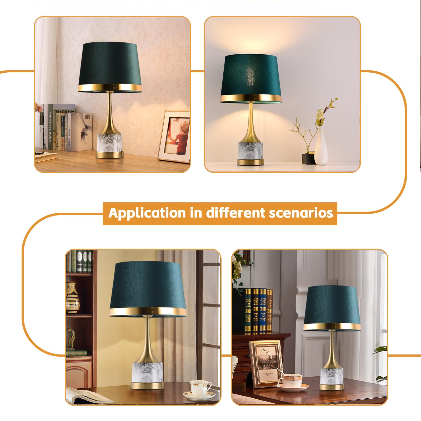 Lamp Lampada da Tavolo in Marmo Verde con Paralume in Tessuto, Lampada scrivania in Elementi di Transizione, Finitura Oro e in Finta Seta Fodera in Lamina d'oro Lampada