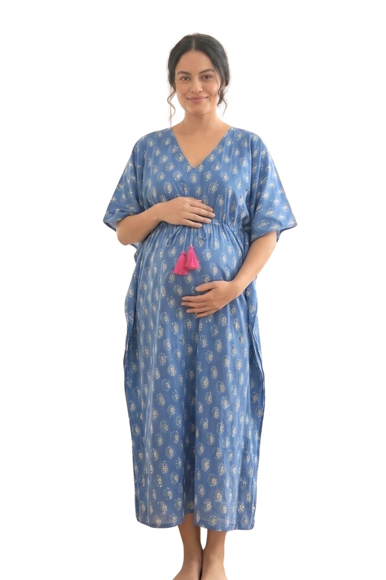 momzjoy Maternity & Nursing Kaftan Dress for Women | 100% Cotton Feeding Dress with Hidden Zippers | Soft Breathable Pregnancy, Breastfeeding-picture-24