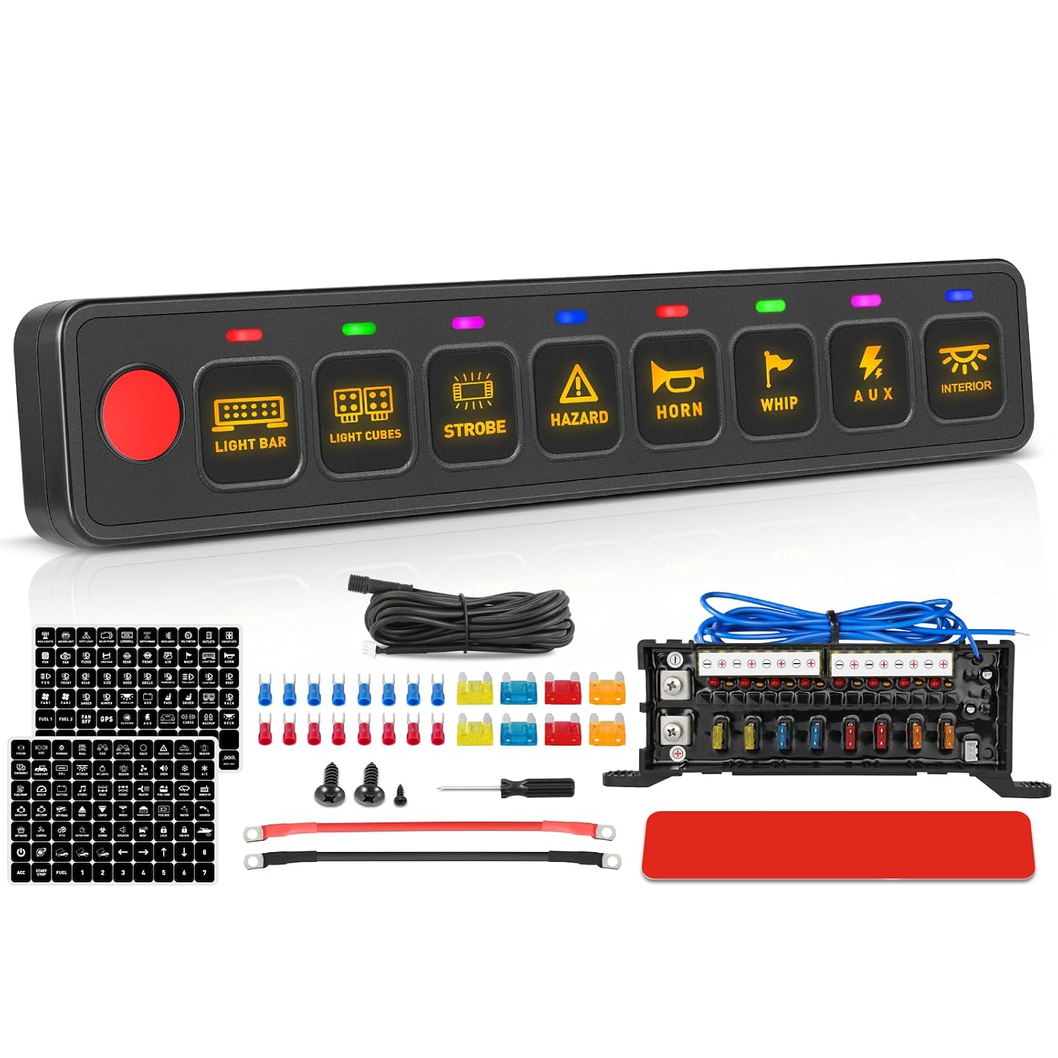 4 Gang Switch Panel, Niking Auto Multifunction 4 Modes Slim Switch Panel with Toggle Momentary Pulsed Flash Auxiliary Universal Circuit Control 12V Relay System Box for Truck Boat SUV Offroad Marine