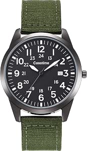 Casotime Tactical Military Watch for Men - Analog Quartz with Luminous Dial, 30M Water Resistant, Nylon Band
