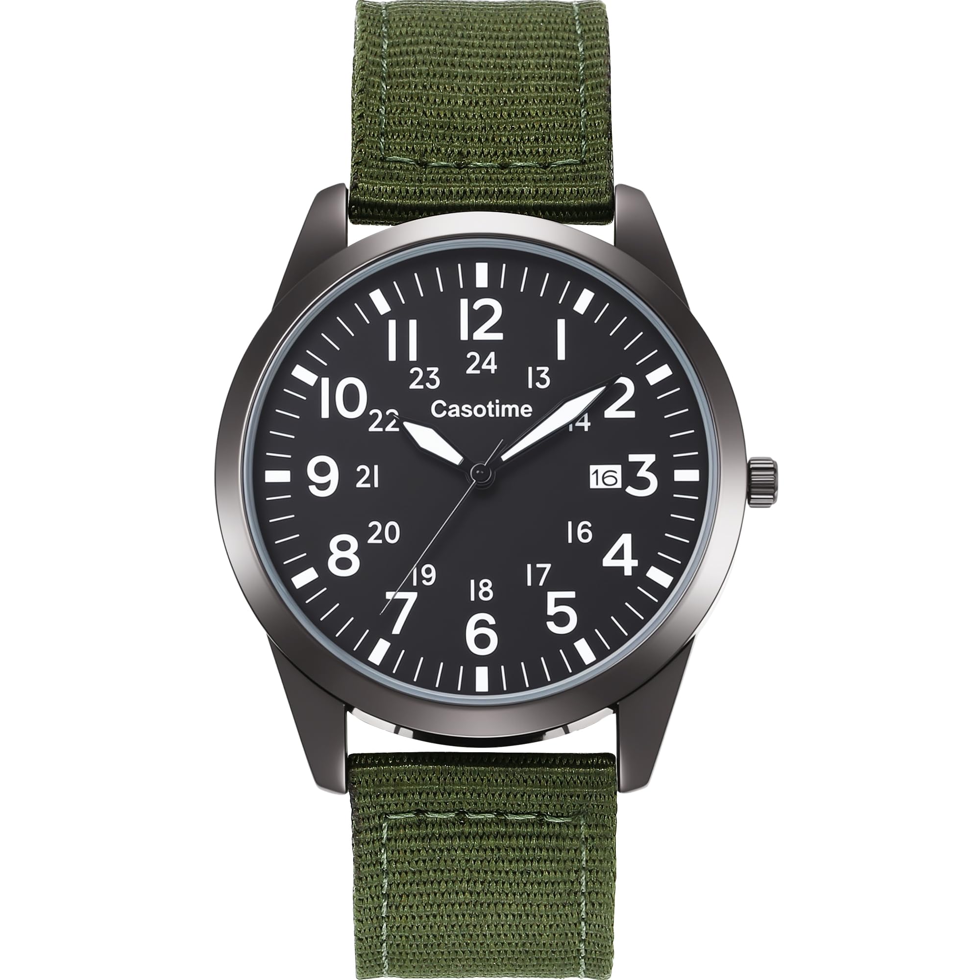 Casotime Taktische Militäruhr für Herren – Feldgetestetes analoges Quarz mit leuchtendem Zifferblatt, 30 m wasserabweisendes Nylonband und Sekundenzeiger, Unisex, Armee-Sport-Armbanduhr