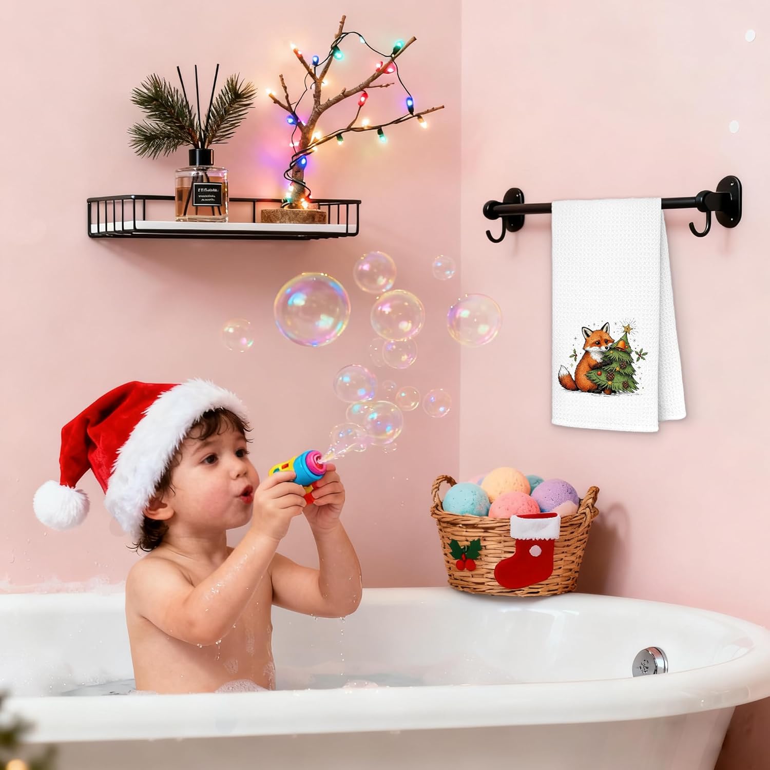 Christmas Fox Kitchen Towels 16x24 in, Christmas Fox Decor, Xmas Tree Santa Hat Forest Animal Holiday Decorative Hand Tea Dish Towels for Bathroom Kitchen - Image 5