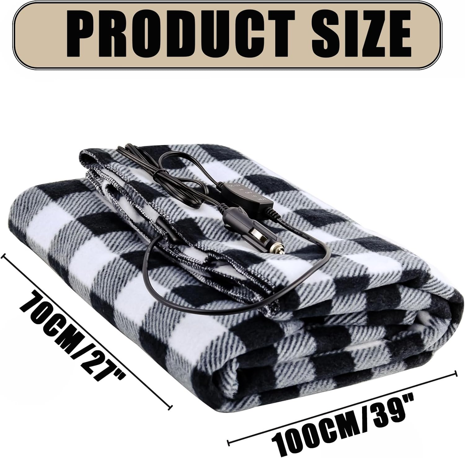 AVSMGP 12V Car Heated Blanket, 100X70cm Electric Travel Blanket for Car with 4 Heat Settings & Overheat Protection, Fleece Warming Blanket for Winter Driving, Passengers,Gray