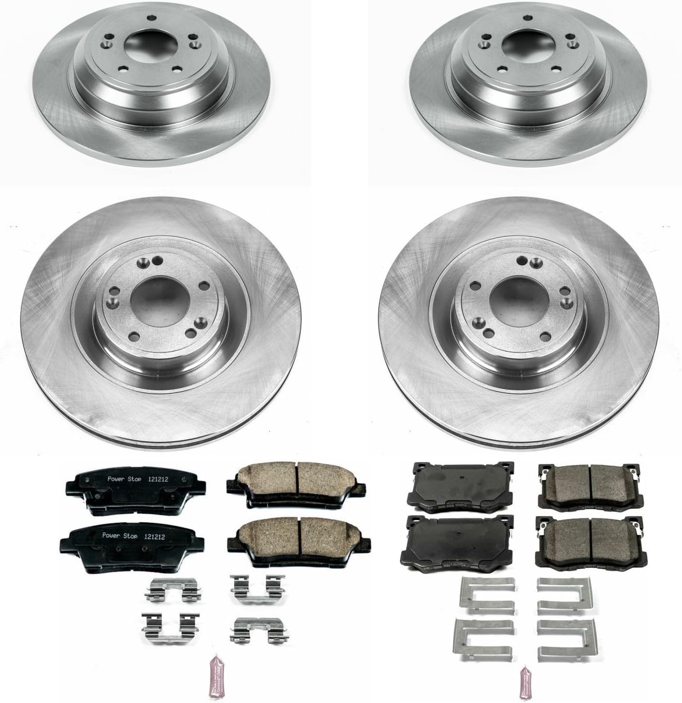 PowerStop Front and Rear Brake Kit For Hyundai Genesis 2015-16 | Kia K900 2015-17 - Disc Rotors & Ceramic Brake Pads Replacement, KOE7029