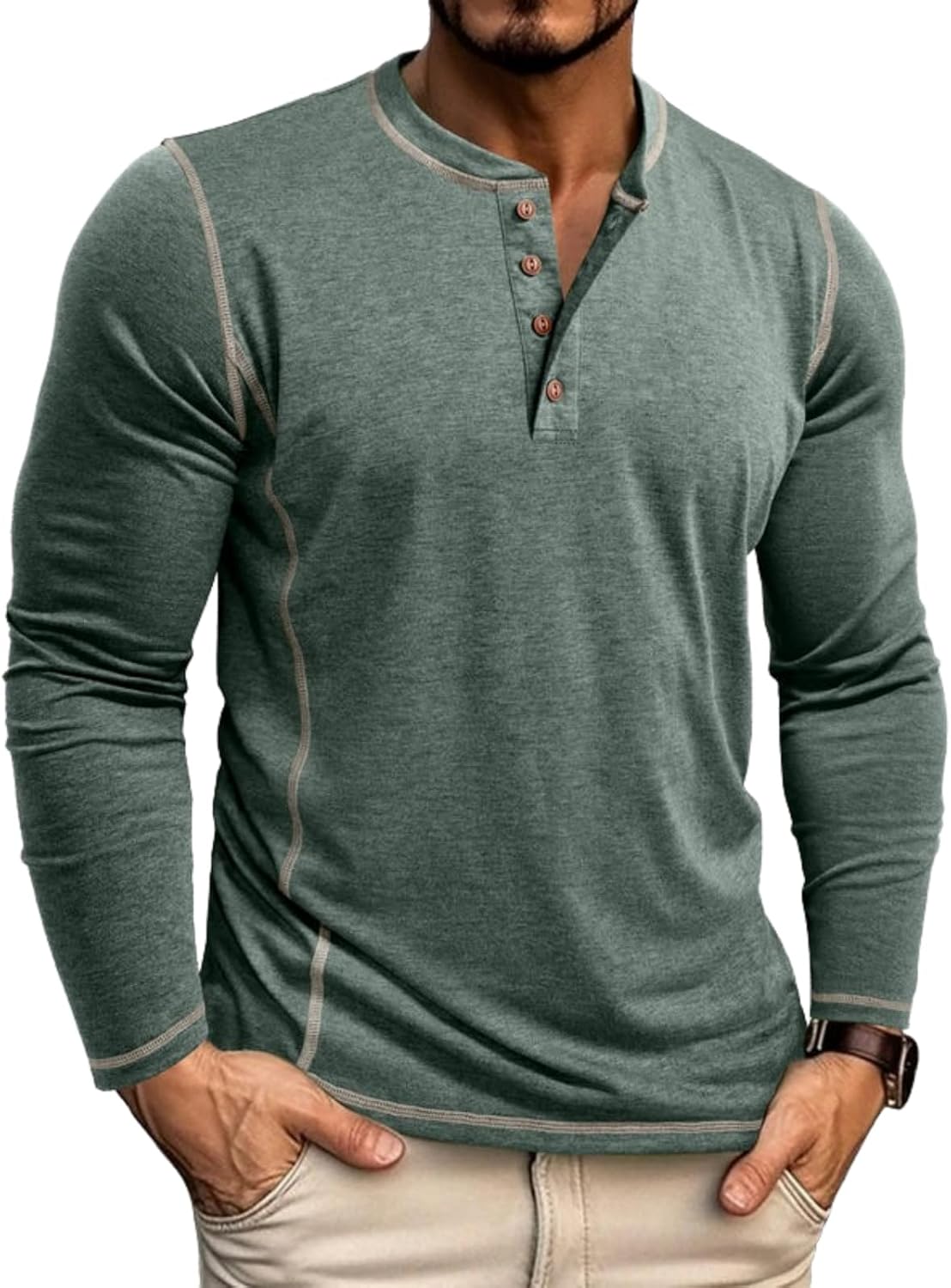 Mens Shirts Long Sleeve Casual Classic Henley Cotton T-Shirts Lightweight Button Tee Shirts