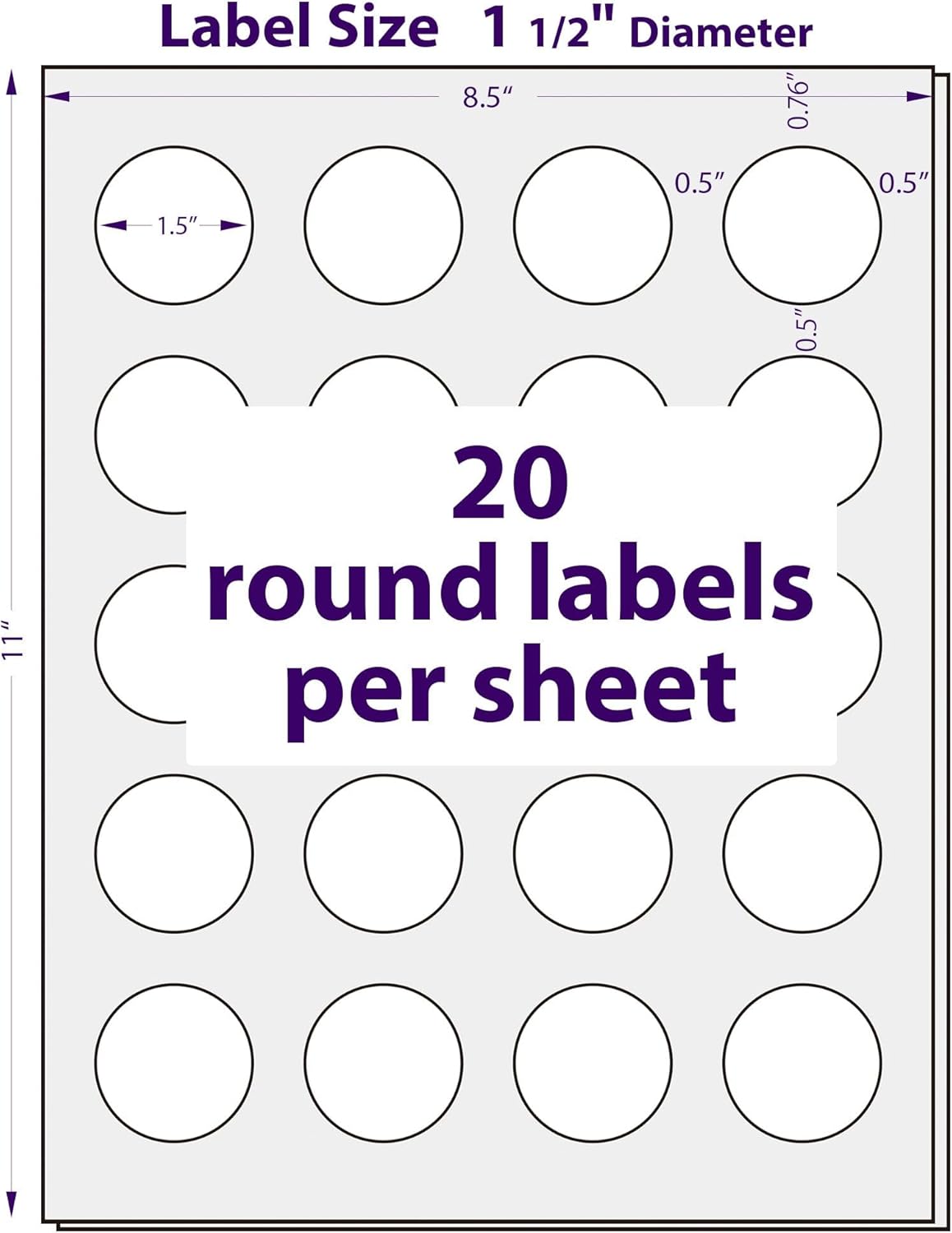 Printable Round Labels, 1.5" Diameter, 25 Sheets, 500 Matte White Customizable Stickers, Laser/Inkjet Compatible - Image 3