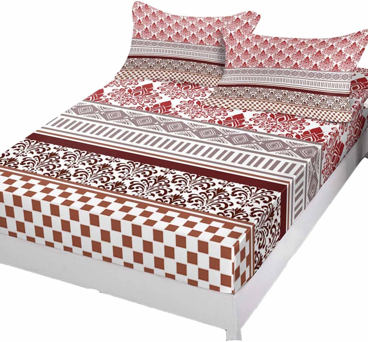 Queen Fitted Bed Sheets Medieval Boho Floral Stripe Brushed Fitted Sheet with Deep Pocket, Soft Microfiber Breathable Bottom Sheet with Pillowcases, Bedding Sheet similar