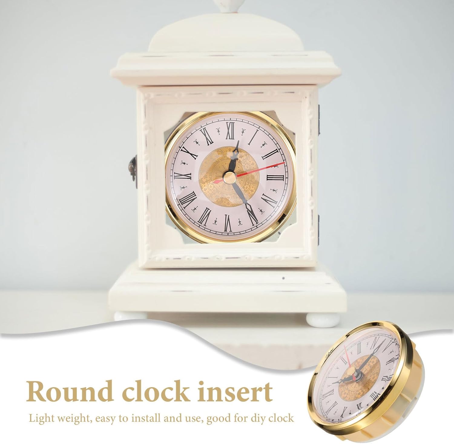 Mini Clock Insert:3.14inch (80mm) Round Quartz Movement Miniature Clock Insert Gold Tone Bezel Roman Numerals Quartz for DIY