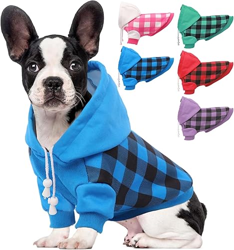 Sudadera con capucha para perros pequeños y medianos, gatos, sudadera suave para perro, sudadera con capucha a cuadros para perros pequeños, machos