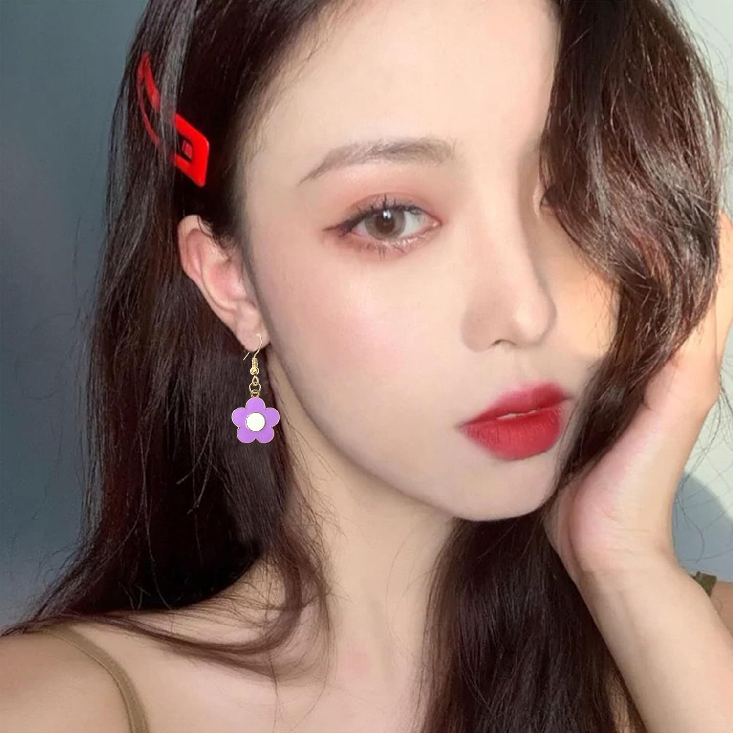 Floral Dangle Earrings for Women Oil-Drop Alloy Statement Earrings Gold Tone Flower Drop Earrings - Image 4