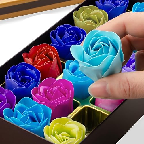 Miniatura 2 de Jabón de baño con flores de rosas, pétalos de rosa perfumados florales para baño, jabón corporal de pétalos en caja de regalo para el día de San