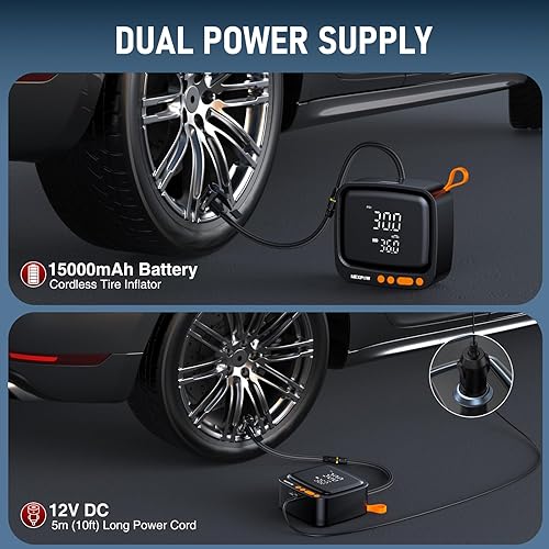 Miniatura 4 de NEXPOW Compresor de aire portátil para inflador de neumáticos, bomba de aire para neumáticos de automóvil, bomba inalámbrica para automóvil,