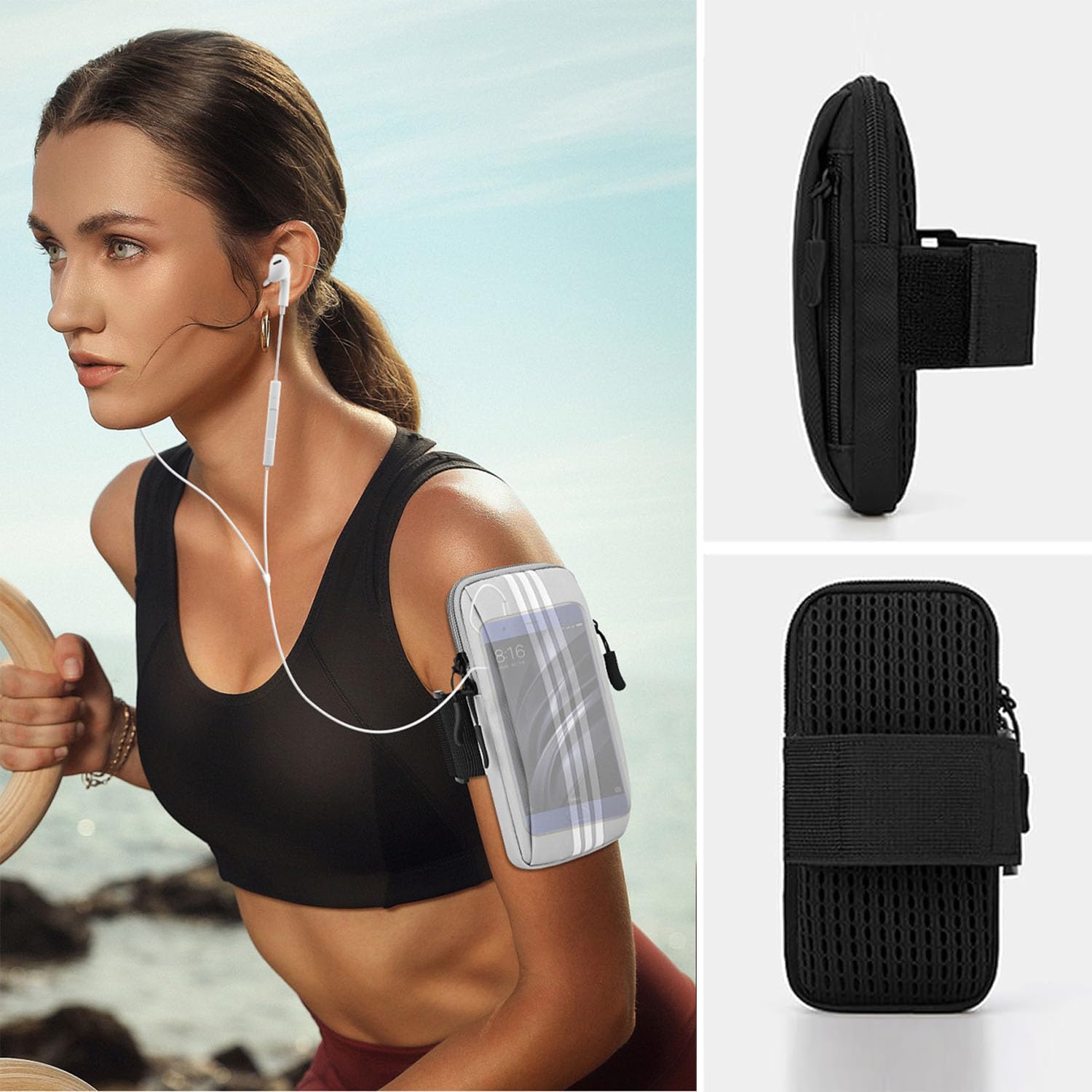 Brassard De Sport Pour Téléphone Portable - Oxford Imperméable - 2 Poches - Réglable - Pour Running, Fitness, Vélo