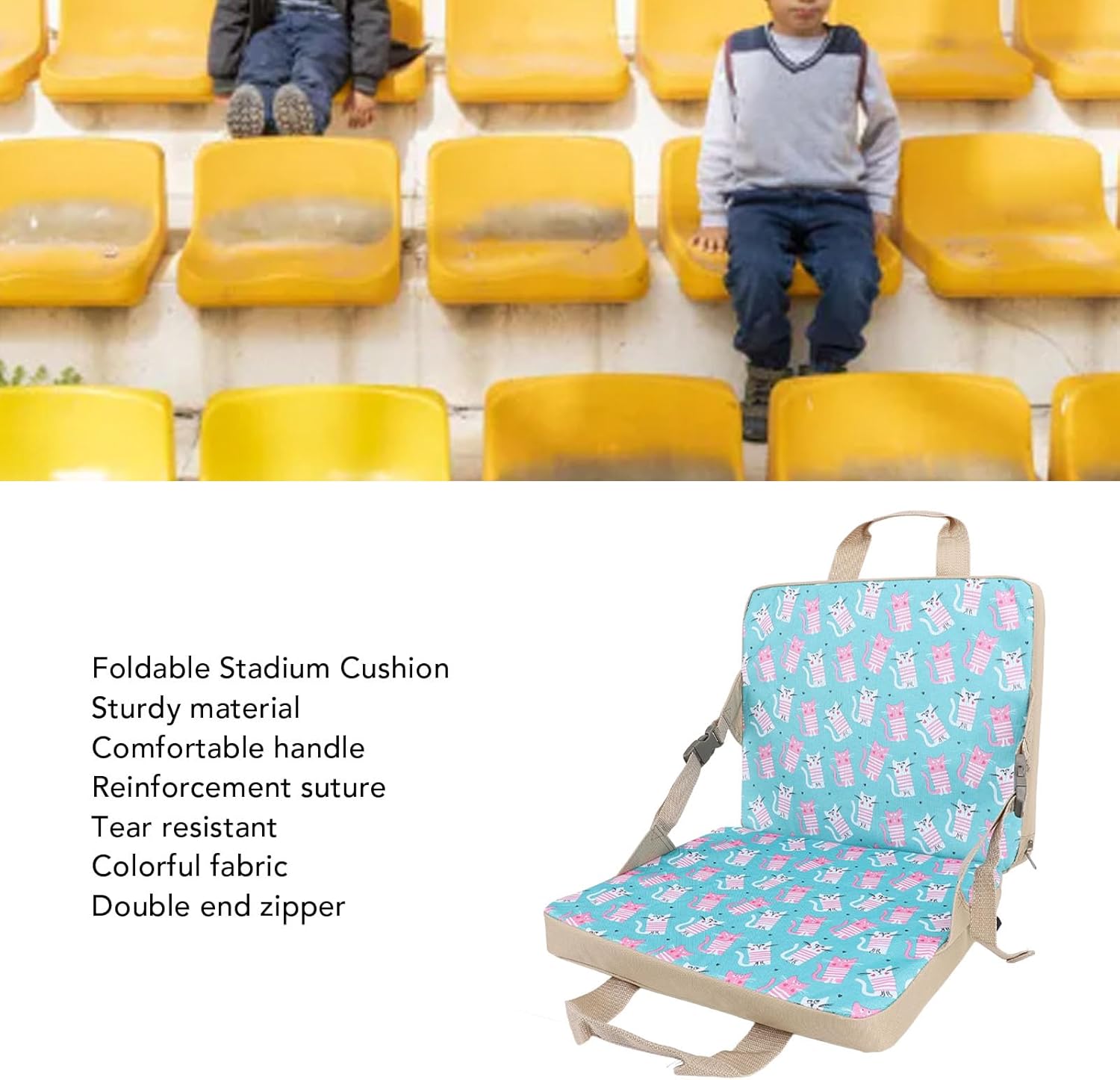 Childrens Portable Foldable Stadium Chair with Back Support, Outdoor Folding Chair Cushion for Camping, Fishing, Floral Travel Cushion - Thick and Comfortable
