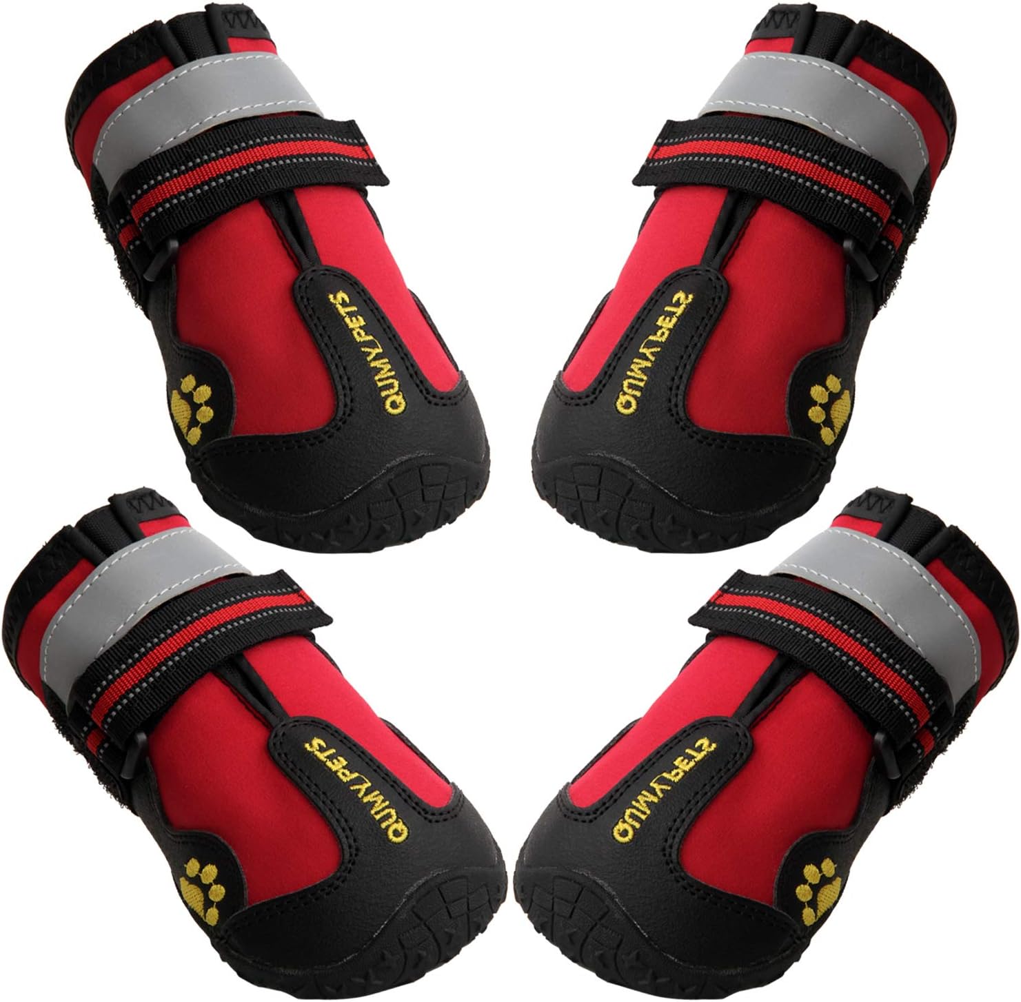 QUMYQUMY Dog Shoes for Large Dog, Medium Dogs Boots & Paw Protectors for Winter Snowy Day, Summer Hot Pavement, Waterproof in Rainy Weather, Outdoor Walking, Indoor Hardfloors Anti Slip Sole Red Size 4