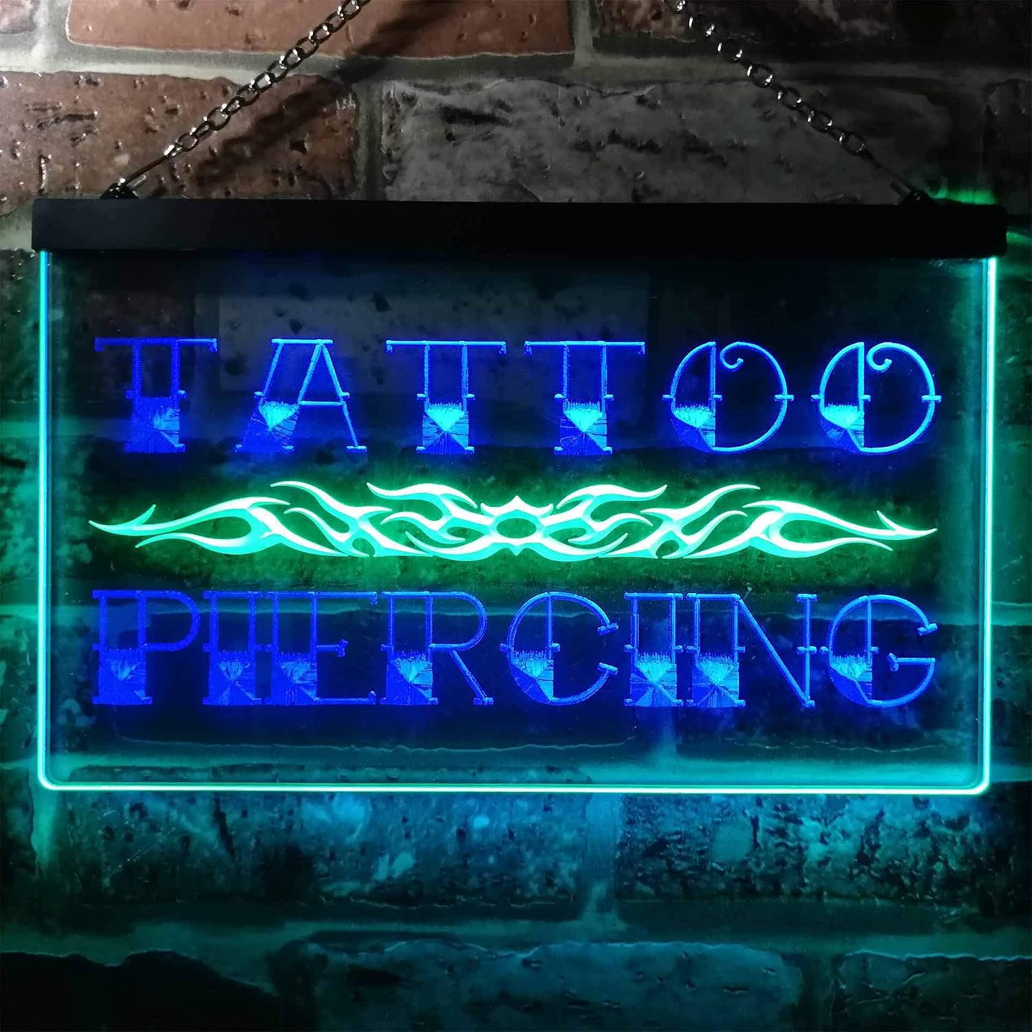 ADVPRO Tattoo Piercing Illuminated Dual Color LED Neon Sign Green & Blue 12" x 8.5" st6s32-i0559-gb