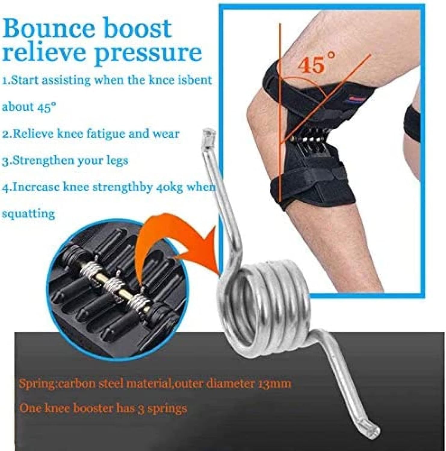 Knie-Booster, 2er-Pack, Knie-Booster-Feder-kniebandage Für Kniearthrose, Bergsteigen, Kniebeugen, Wandern, Sport