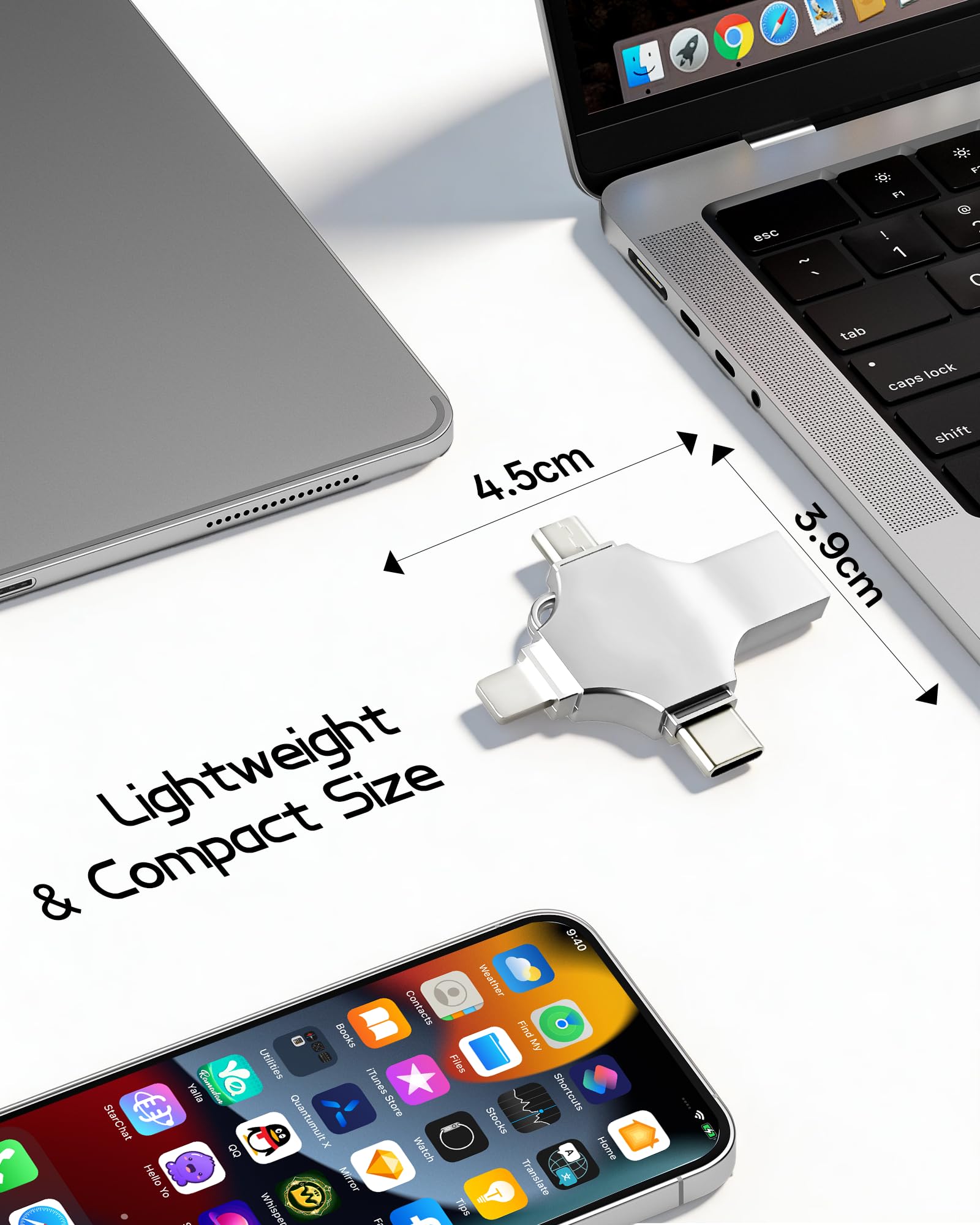 Ghekkli 128GB USB Stick für iPhone und Android - 4-in-1 Flash Laufwerk für Smartphone Tablet und PC - Externer Speicher zur Datensicherung von Fotos und Videos - Silber - 3