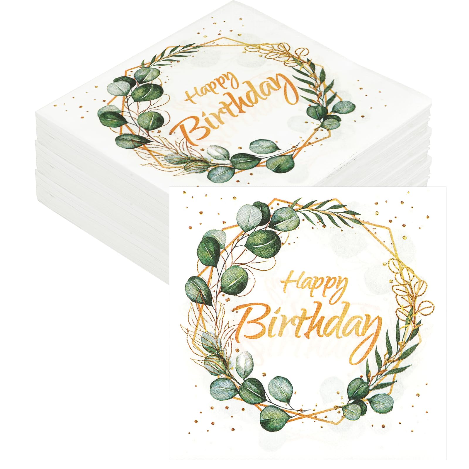 Servietten Geburtstag, 40 Stück Servietten Eukalyptus Geburtstag, Papierservietten Grün Gold, 40 Geburtstagsservietten für Mann Frau Party Tischdeko(33 x 33cm)