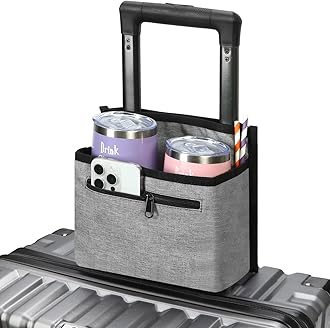 Luggage Travel Cup Holder Attachment for Suitcase Drink Carrier Caddy, Coffee Mug and Tumblers, Traveler Carry on Hands Free Accessory- Gifts for Flight Attendants Travelers Accessories