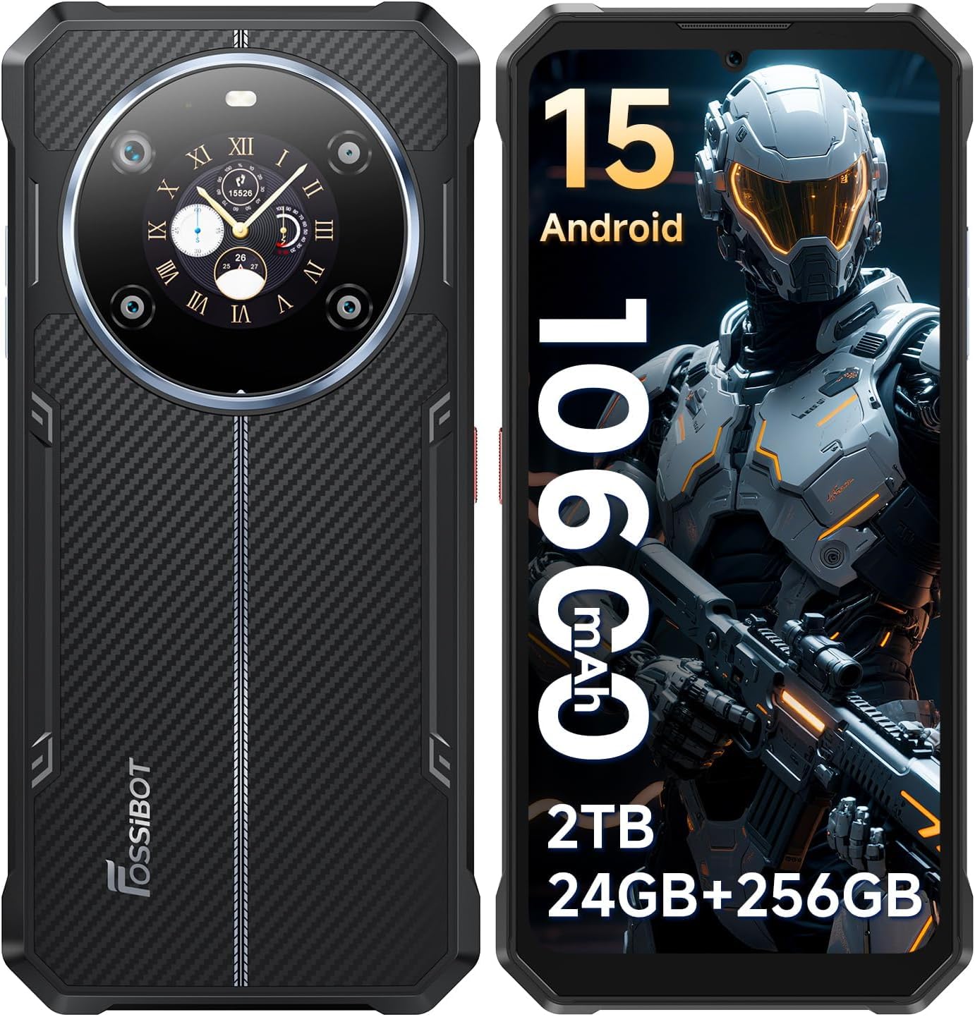 FOSSiBOT F109S Telefono Cellulare Android 15 (2025), doppio schermo, 6,745'' HD, batteria 10600 mAh/18W, 24GB RAM + 256GB ROM/TF 2TB Smartphone, 50MP, NFC/5G Wifi/GPS/IP68 / IP69K (Grigio)