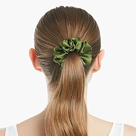 LilySilk Silk Hair Scrunchy, 100% Mulberry Silk Ponytail Holder, Frizz & Breakage Prevention, No Damage, Dark Green, 1 Count