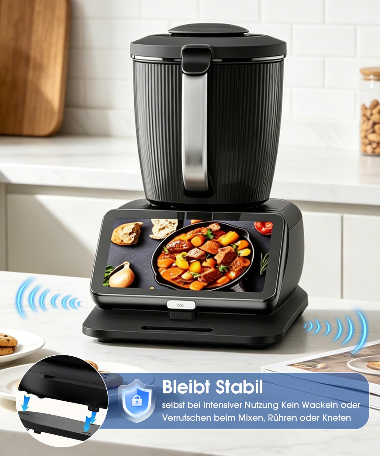 BOYUNSHI Planche coulissante pour Thermomix TM7 avec protection d'écran en silicone, 3ème génération, plaque acrylique avec roulettes métalliques à 360°, antidérapante, stable, facile à nettoyer