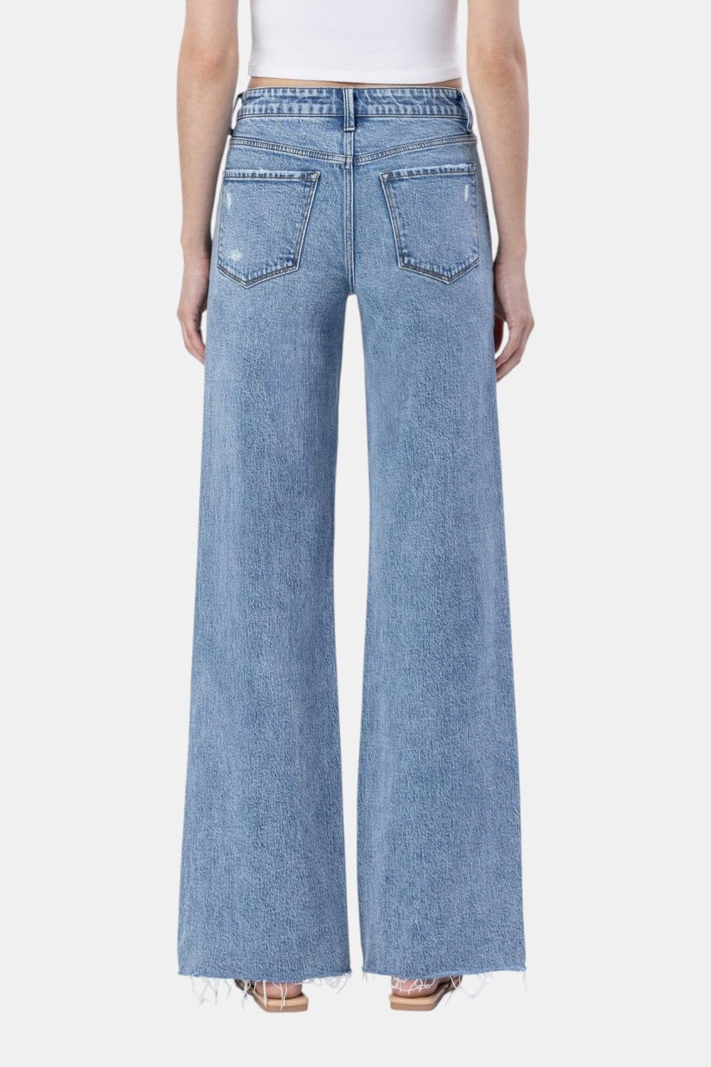 Flying Monkey - High Rise Raw Hem Full Length Wide Leg Jeans - (32" Long Inseam) - F6320 - Includes Official Tag