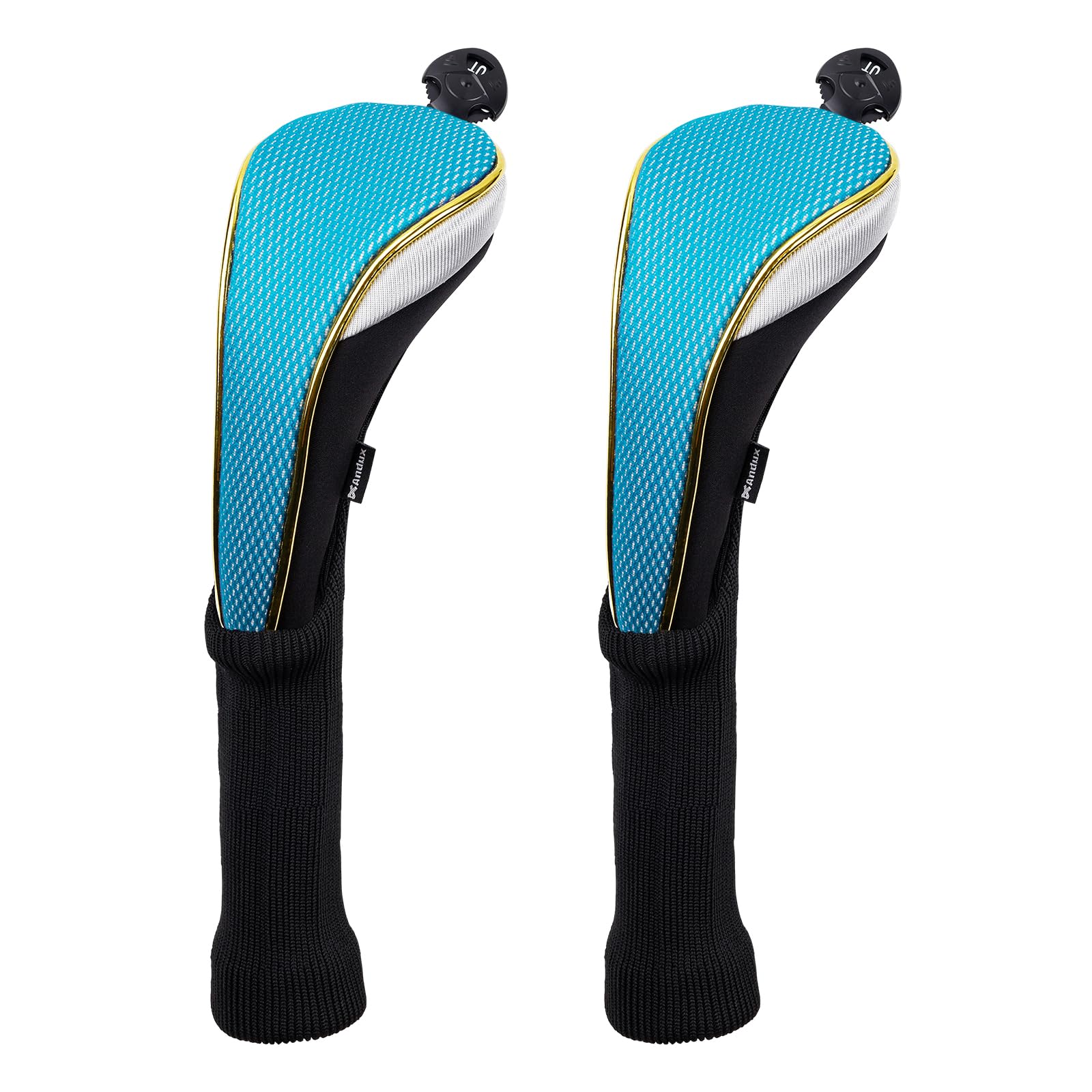Andux 2Pcs/Set Long Neck Gold Golf Hybrids Club Head Covers with Dial No. Tag MT/HY13 (Light Blue)