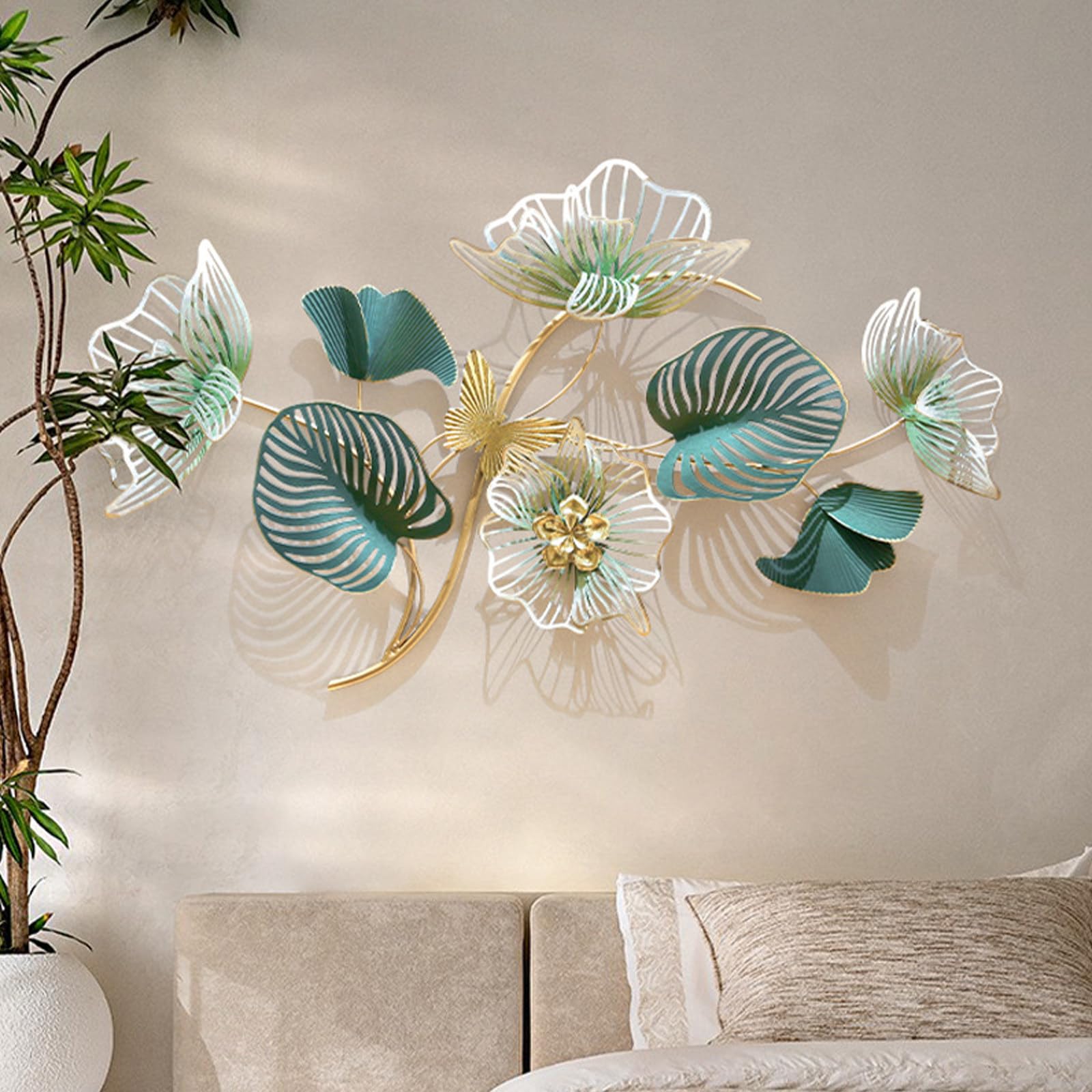 Esculturas de Pared de Metal, Decoración de Flores Metálicas, Decoración de Arte de Pared Moderno para Hojas de Estar de Sala de Estar Decoración Colgante 89 X 53 X 6 cm