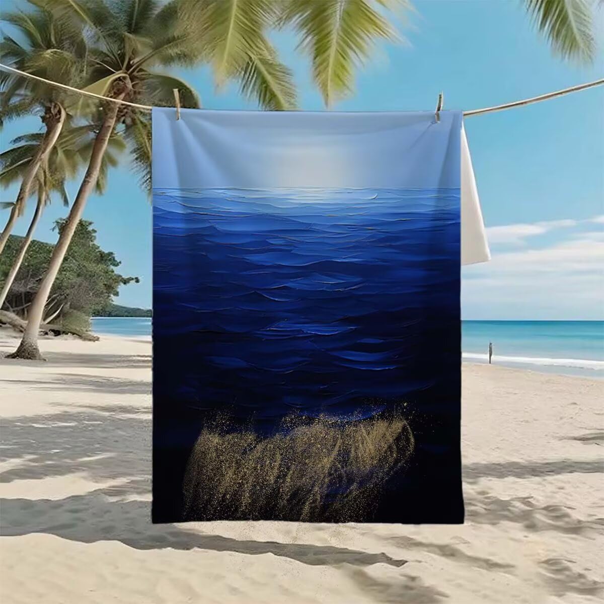Telo Mare XXL 100x200cm/35x70cm, 2 Set Telo Mare Microfibra Blu Asciugamano Palestra Uomo, Antisabbia, Leggero, Asciugatura Rapida, Teli da Spiaggia Grandi Accessori per Camping Natation Palestra J-40