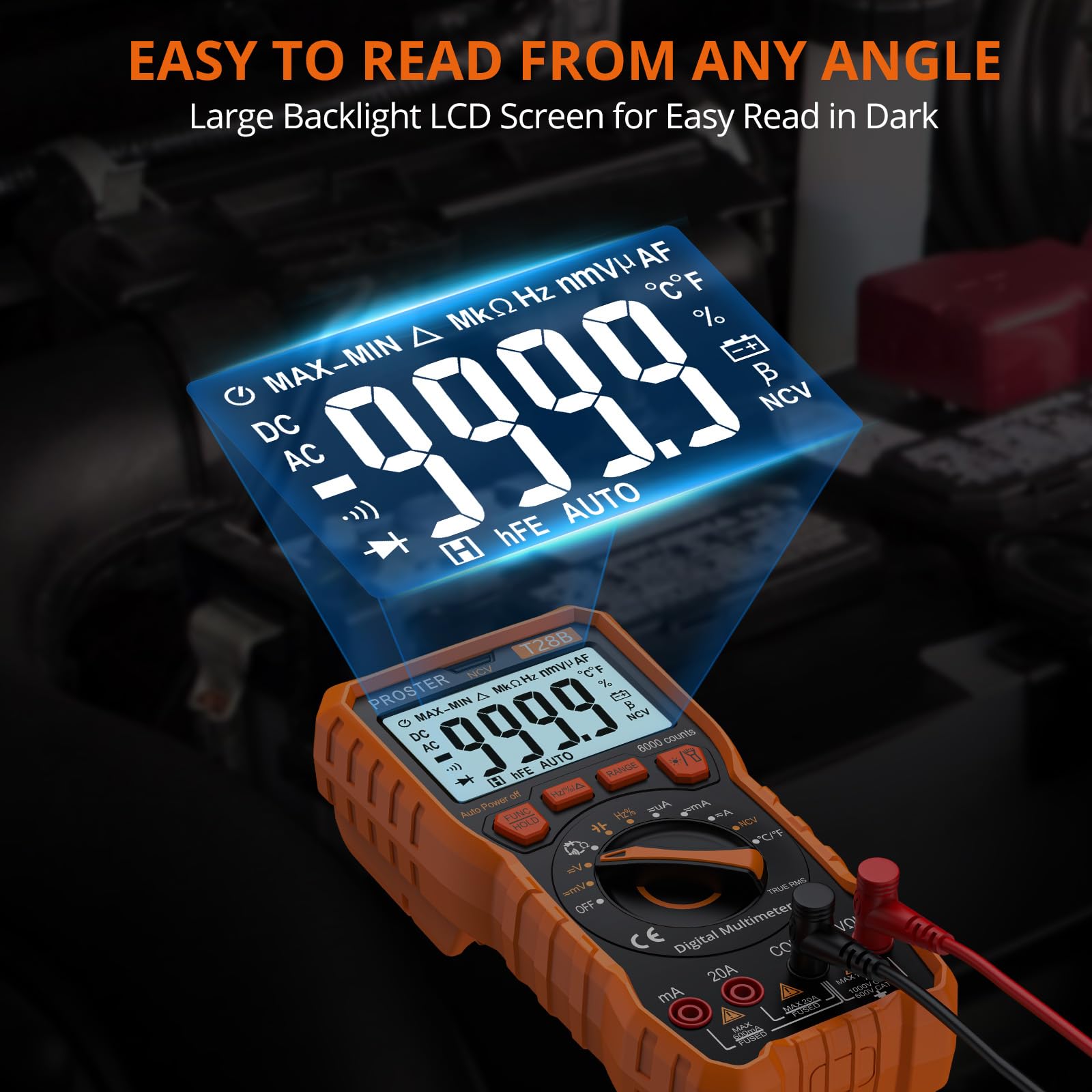 Proster TRMS Multimeter - 6000 Counts 20A NCV Magnetic with Temp — Amazon image 3
