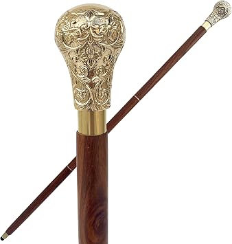Medieval Replicas Vintage Antique Walking Cane Wooden Walking Stick Brass Gold Handle Knob Gift
