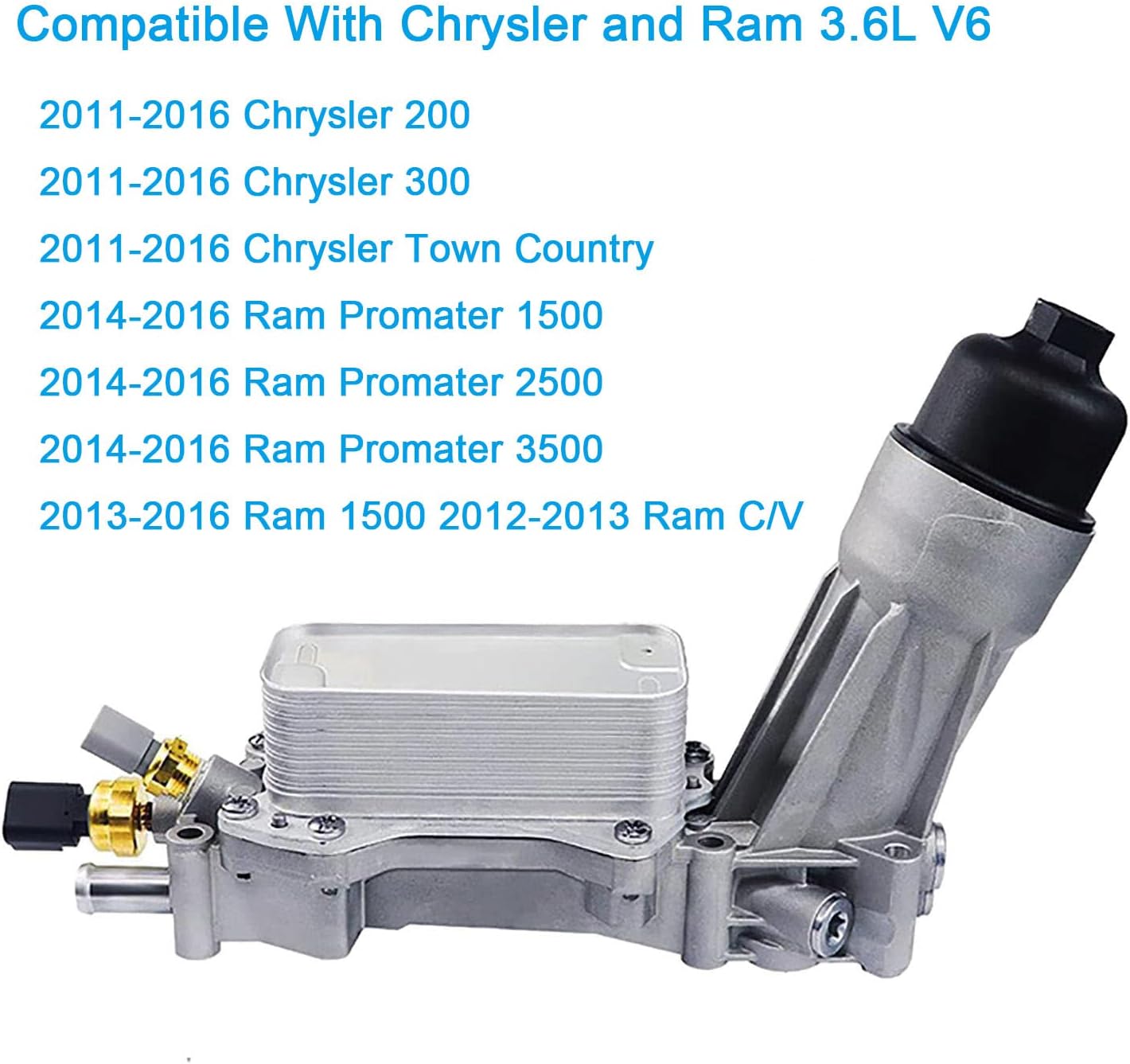 926-959 926-876 Upgraded Aluminum Engine Oil Filter Housing with Oil Cooler For 2011-2016 Chrysler 200 300 Dodge Charger Challenger Journey Caravan Durango Avenger, Wrangler, Ram ProMaster 3.6L