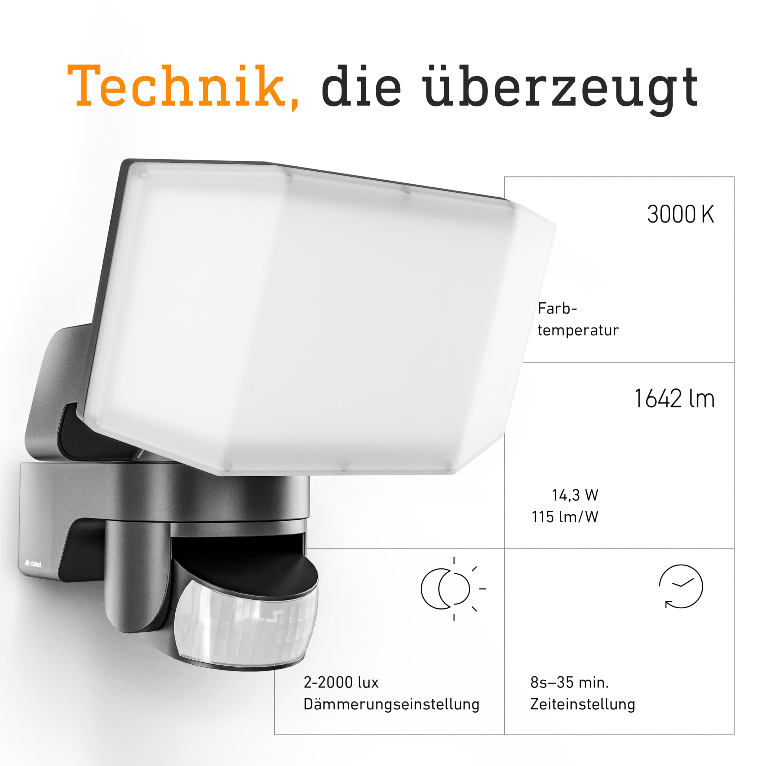 Steinel LED Strahler XLED Protect S Anthrazit, 180°/10 m Bewegungsmelder, 14.3 W, IP54