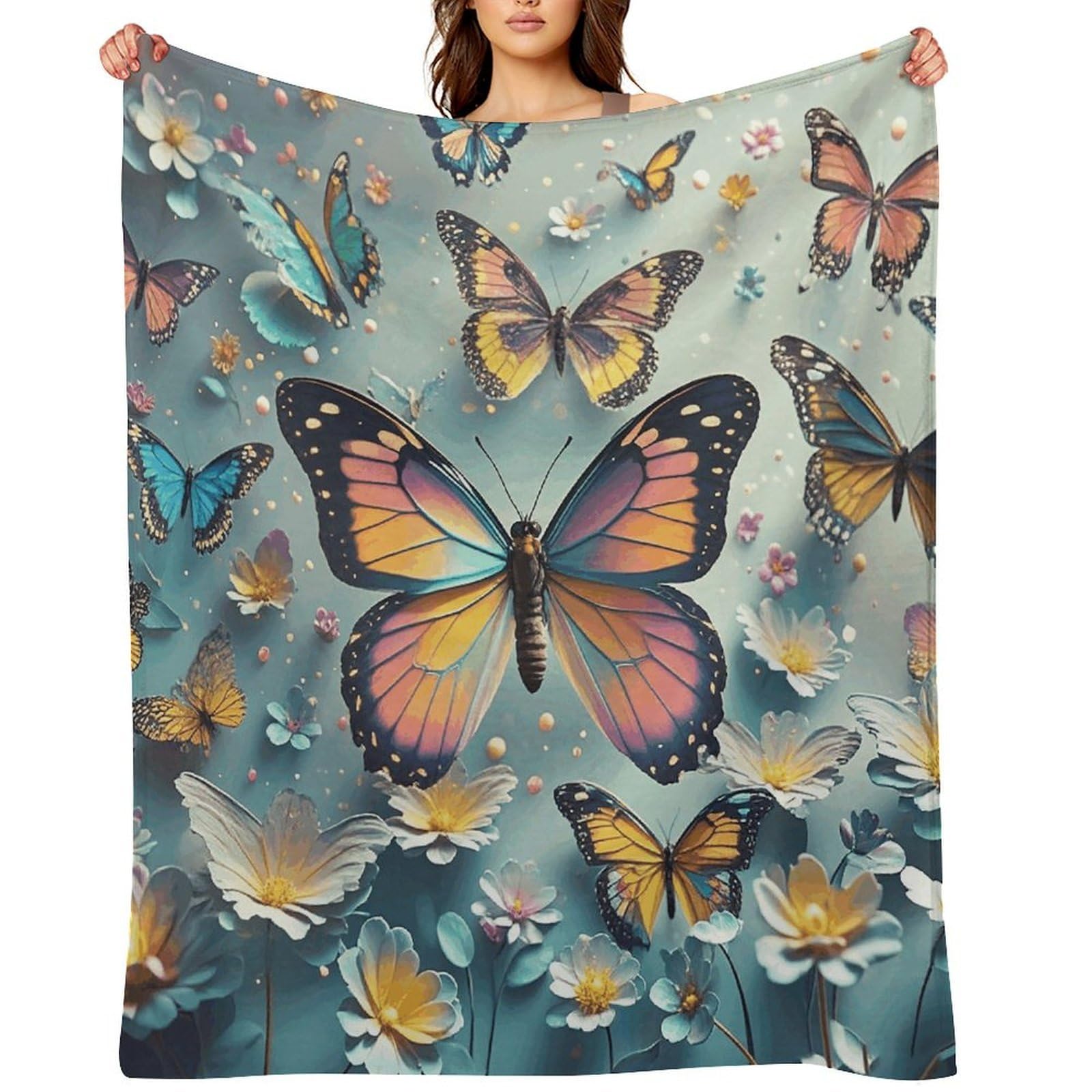 Cute Butterflies Throw Blanket for Couch and Bed Super Soft Warm Lightweight Throw Blankets Cozy Fuzzy Flannel Blanket Personalized Decorative Blankets for Sofa Decor 40"x50"