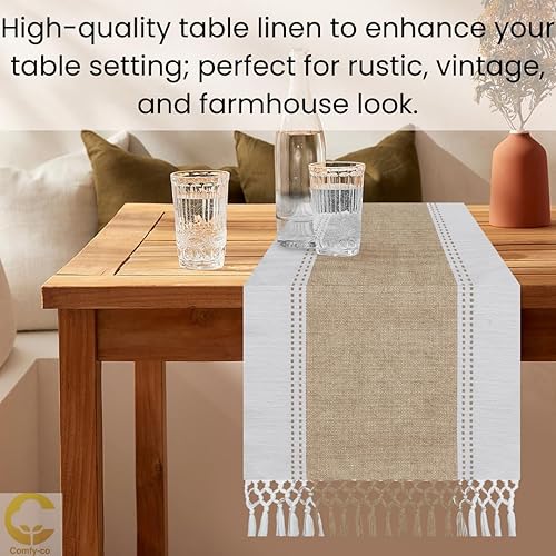 Miniatura 5 de Camino de mesa de 90 pulgadas de largo  Camino de mesa de granja para bodas, barbacoas y días festivos  100% algodón de 13 x 90 pulgadas, camino de