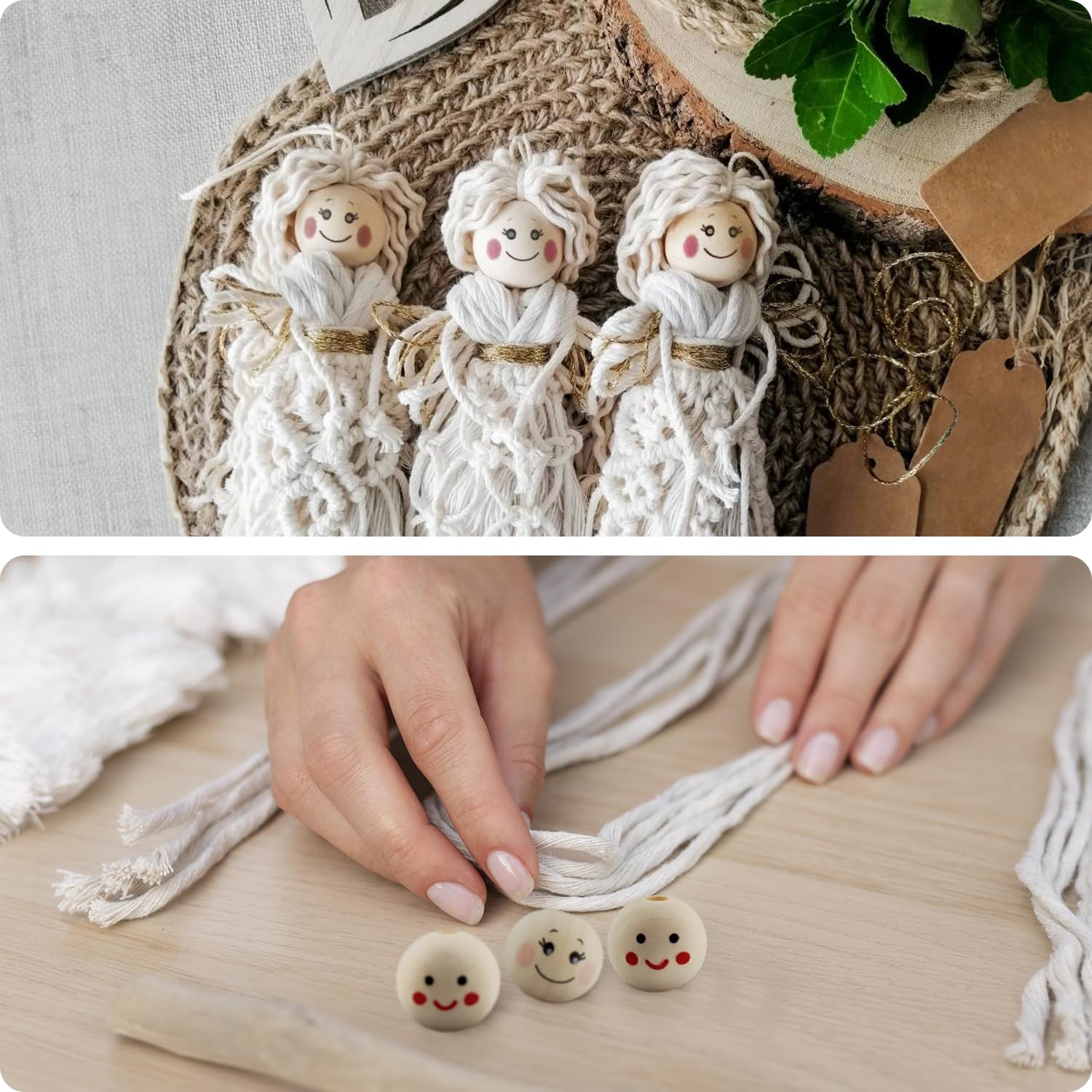 Quesuc 100 houten kralen met gezicht, houten koppen met gezicht, 12 mm, natuurlijke houten kralen voor knutselwerk, geluksworm, ronde houten kralen met gat voor macramé