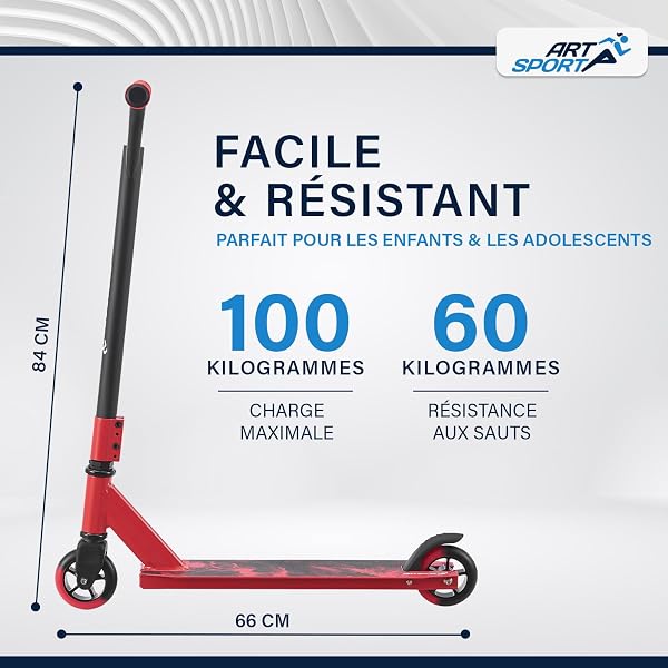 ArtSport Trottinette Freestyle avec Guidon à 360°, roulement à Billes ABEC 9, Roues en PU de 100 mm et Bande antidérapante, patinette pour Enfants, Figures et Stunt - 3