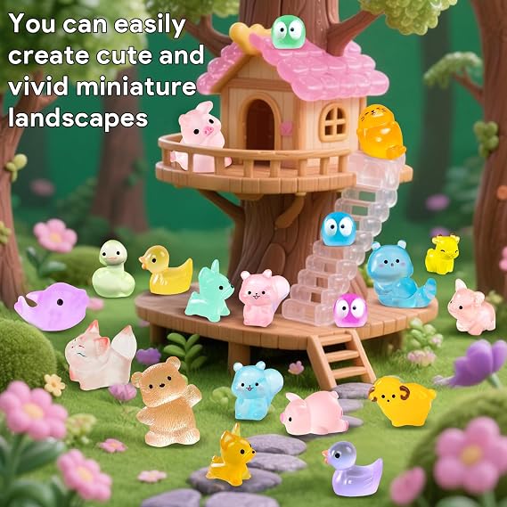 60 pcs Mini Resin Animals, 46 Styles Tiny Animal Figures Glow in the Dark for Potted Micro Landscape Garden Aquarium Dollhouse Decor